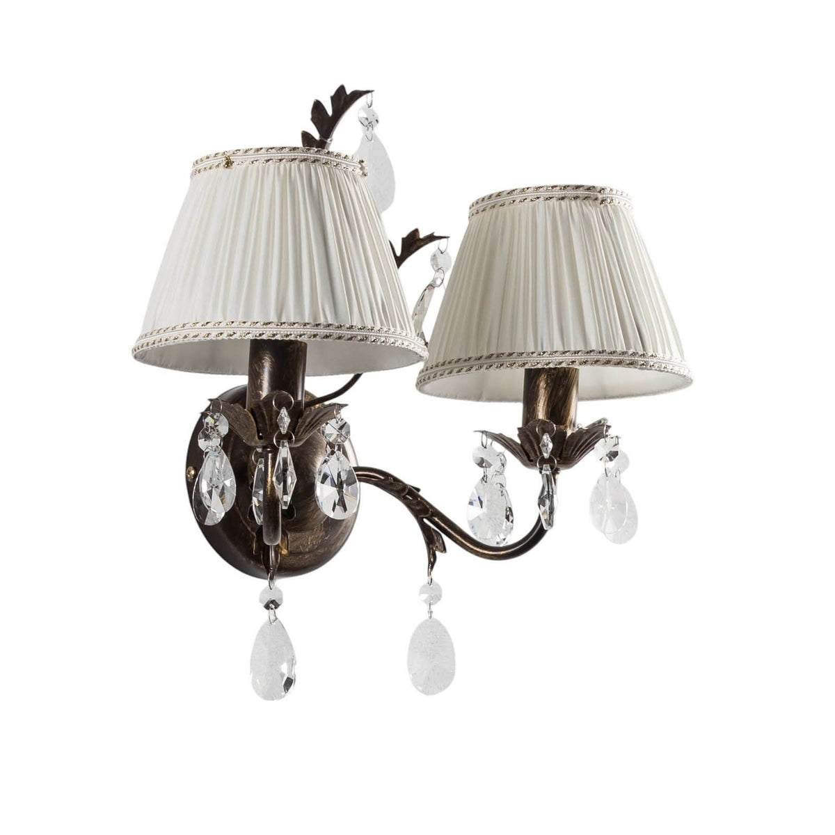 Applique murale Karen en tissu, bronze et blanc, 2 lumières, hauteur 30 cm