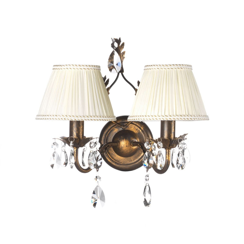 Applique murale Karen en tissu, bronze et blanc, 2 lumières, hauteur 30 cm