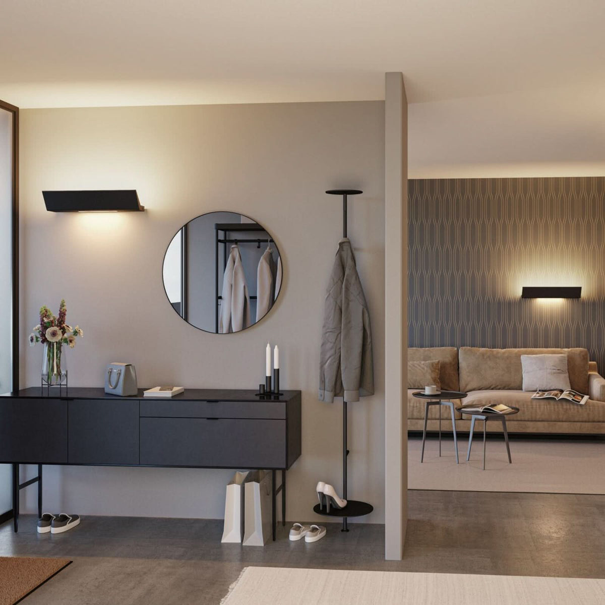 Applique murale LED Ranva en aluminium, noir mat, hauteur 3,3 cm