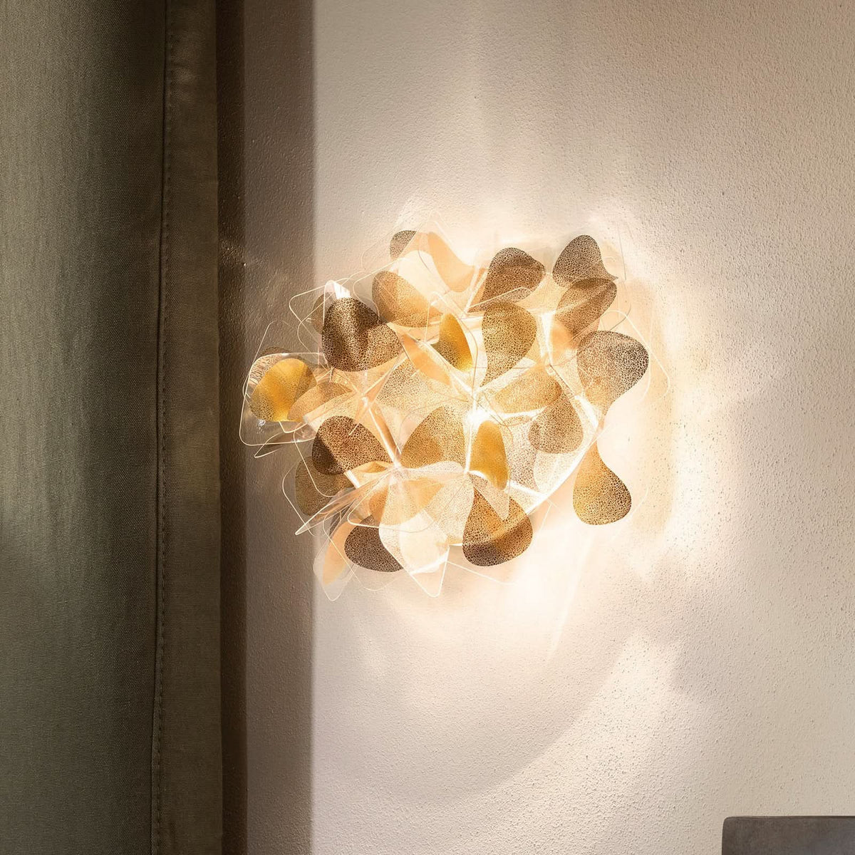 Applique murale Clizia Mama Non en cristal, doré, 2 lumières, hauteur 28 cm
