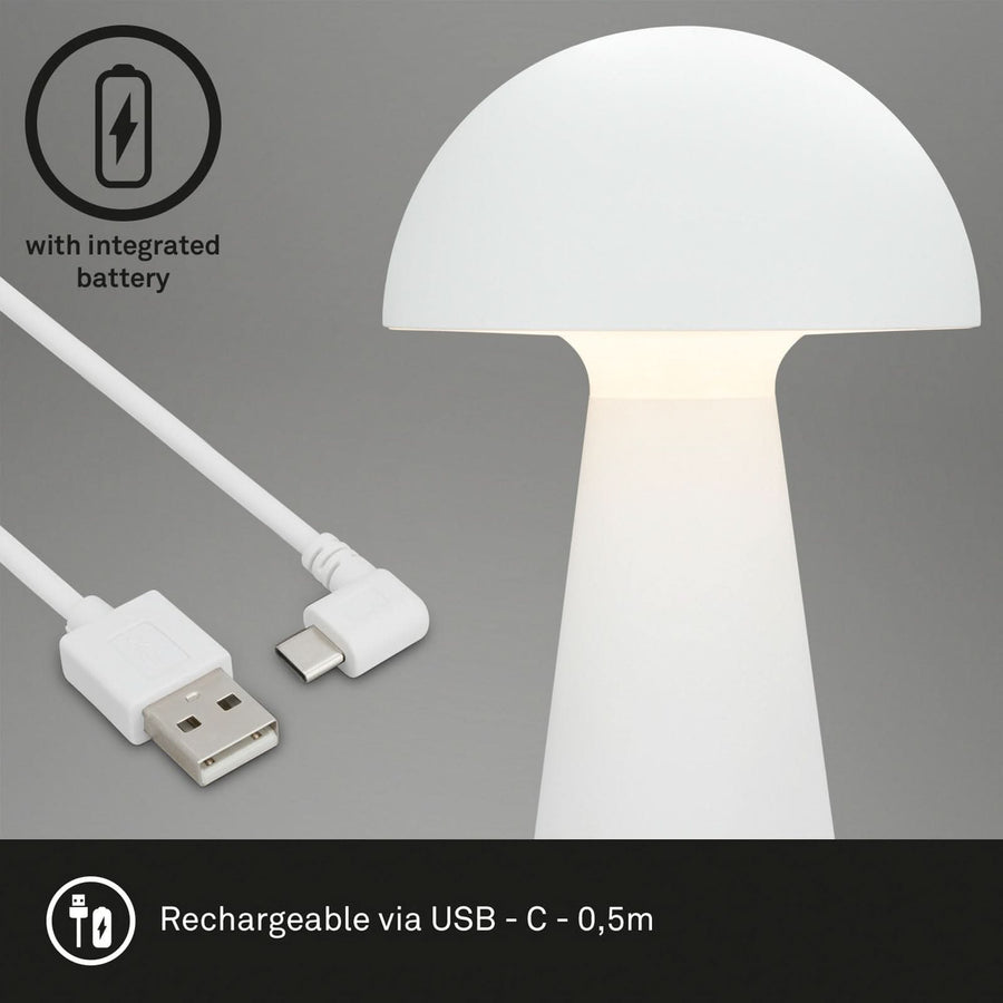 Lampe à poser d'extérieur LED rechargeable Fungo, blanc, Ø 16 cm, IP44