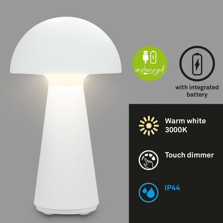 Lampe à poser d'extérieur LED rechargeable Fungo, blanc, Ø 16 cm, IP44