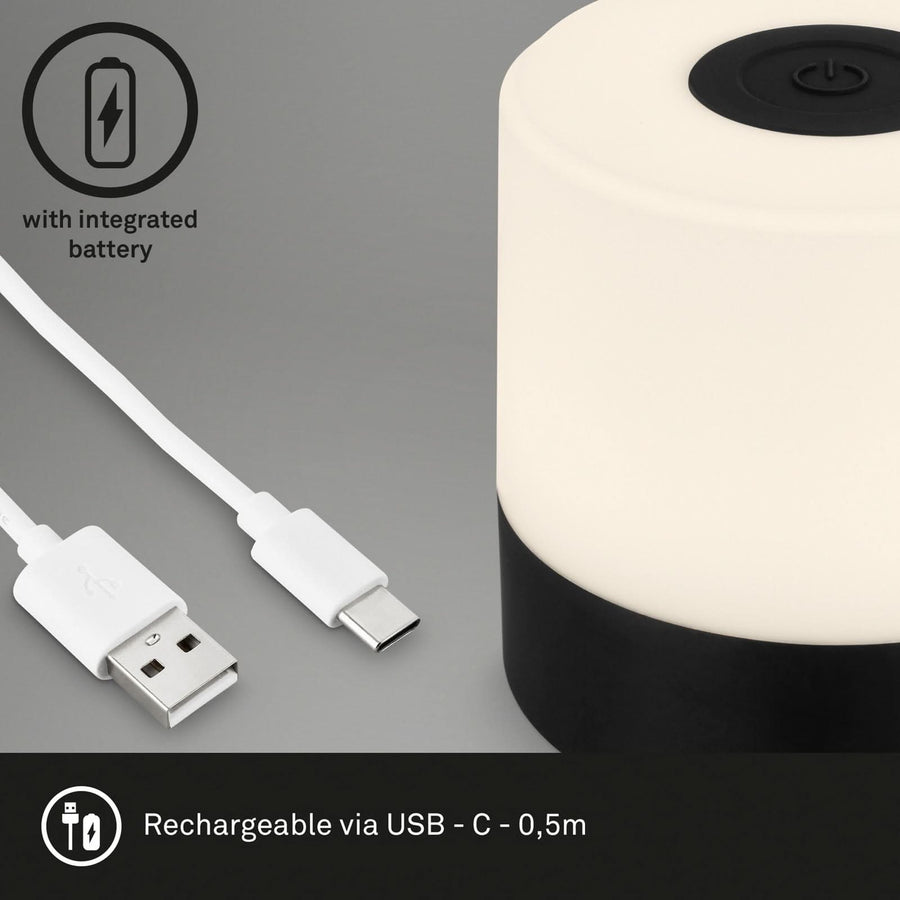 Lampe à poser d'extérieur LED rechargeable Smal, noir et blanc, Ø 7 cm, IP44, 2700 K, 2 W