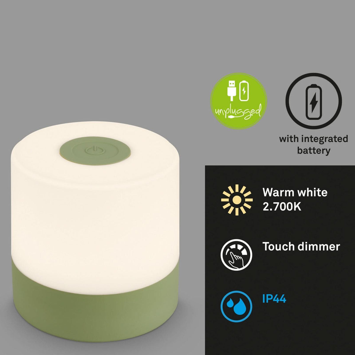 Lampe à poser d'extérieur LED rechargeable Smal, vert et blanc, Ø 7 cm, IP44