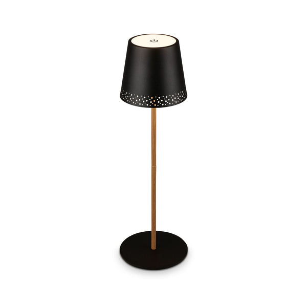 Lampe à poser d'extérieur LED rechargeable Kiki en métal, noir et doré, Ø 12 cm, IP44