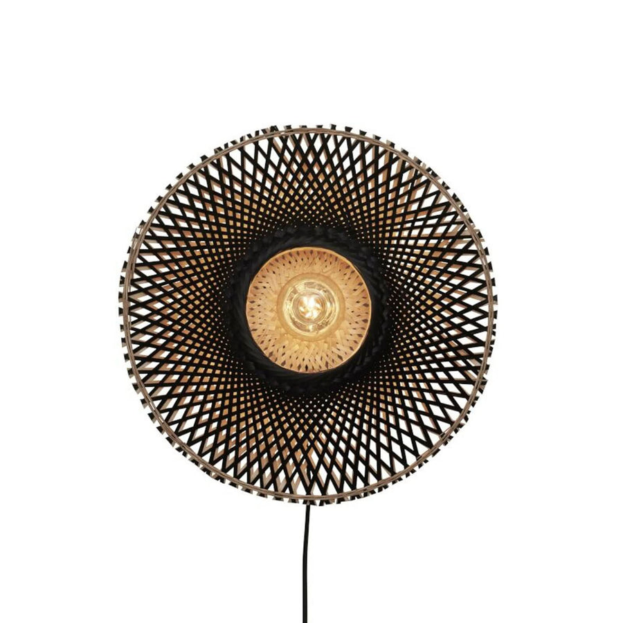 Applique murale Kalimantan Wand en bambou, noir et bois, Ø 44 cm