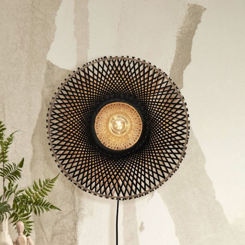 Applique murale Kalimantan Wand en bambou, noir et bois, Ø 44 cm