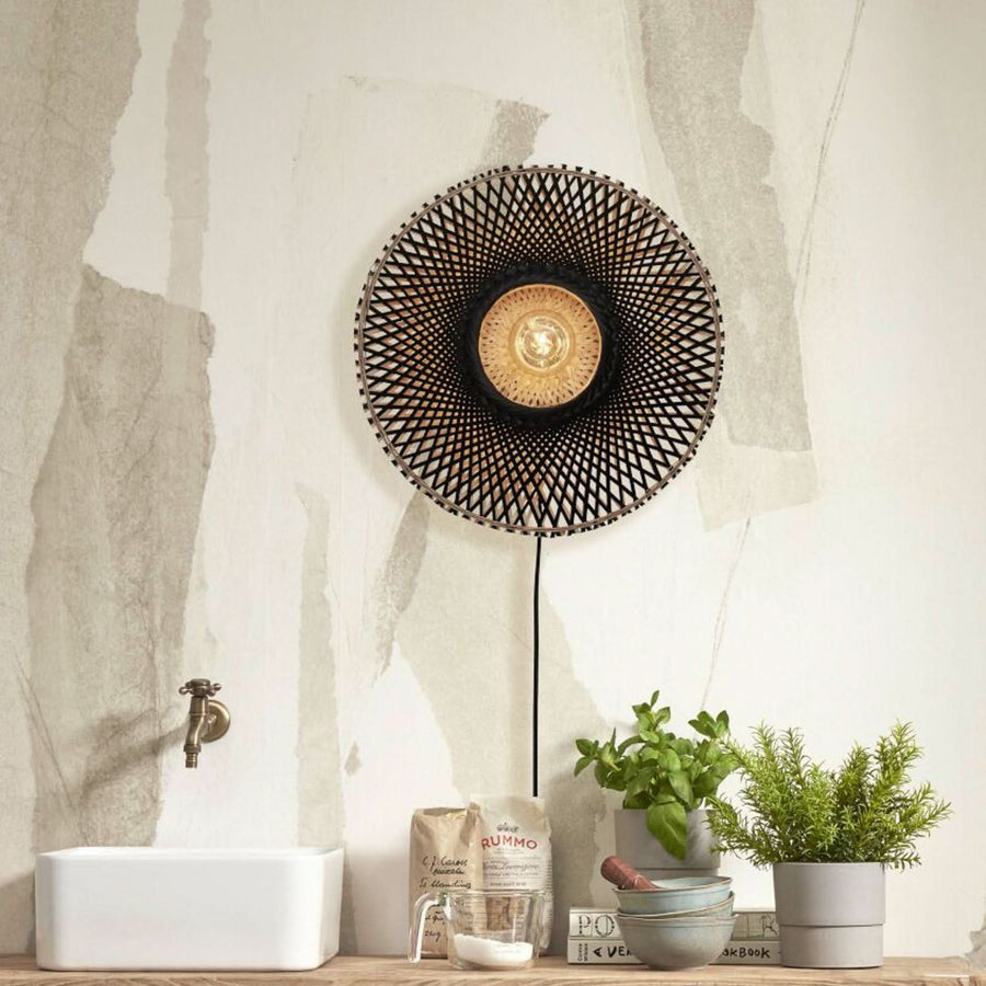 Applique murale Kalimantan Wand en bambou, noir et bois, Ø 44 cm