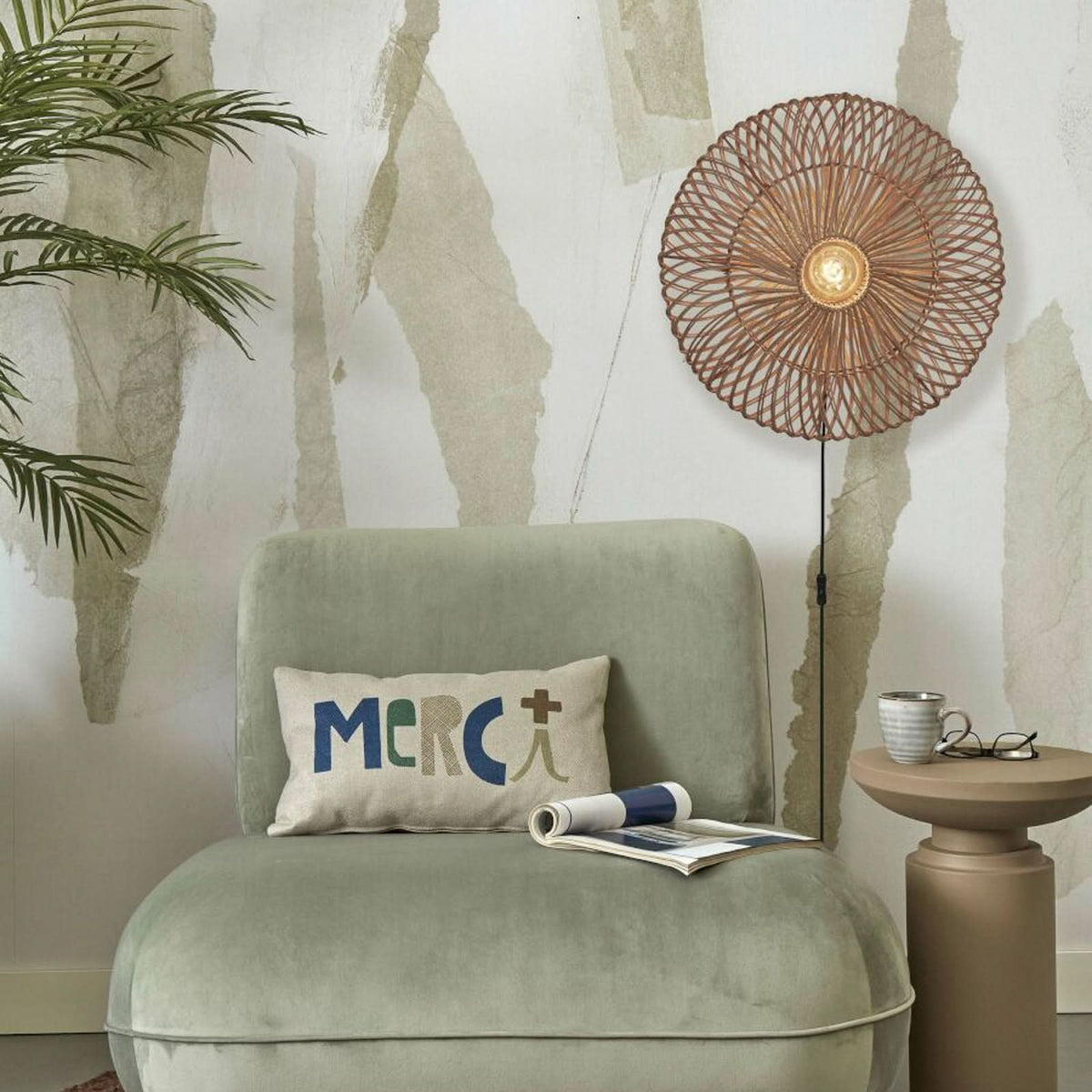 Applique murale Zanzibar en rotin, crème, Ø 55 cm
