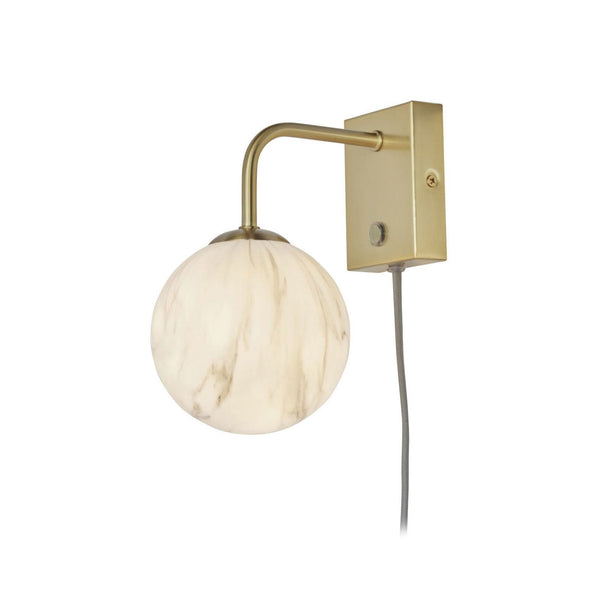 Applique murale Carrara en verre, blanc marbré et doré, hauteur 21 cm