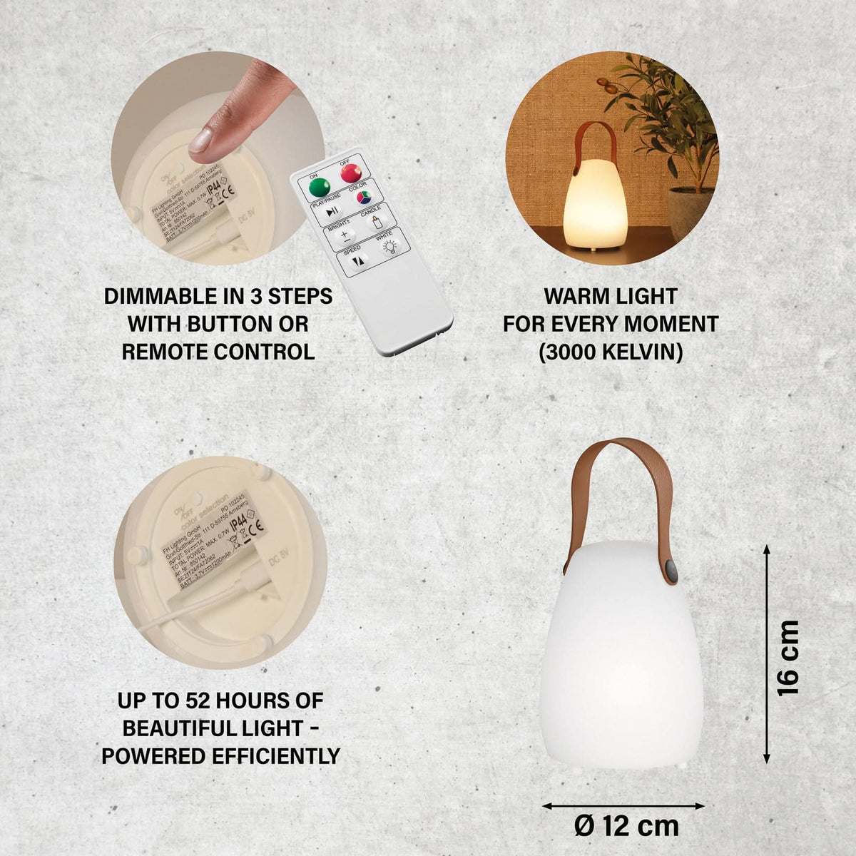 Lampe à poser d'extérieur LED rechargeable Ruby, blanc et marron, Ø 12 cm, IP44