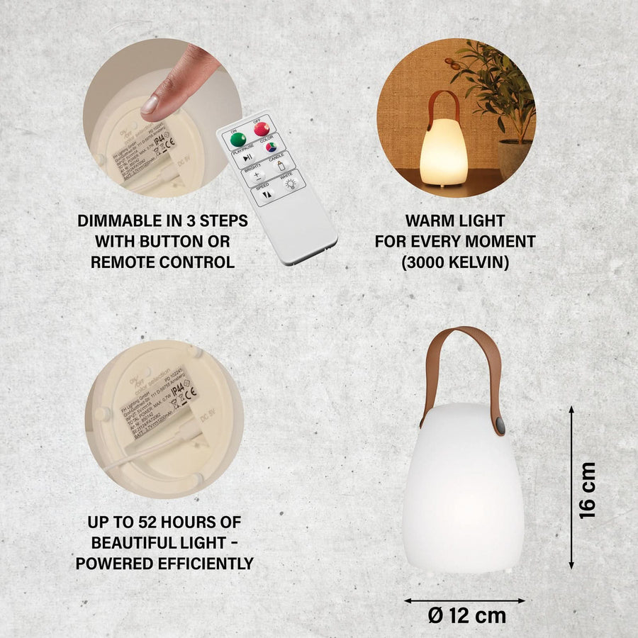 Lampe à poser d'extérieur LED rechargeable Ruby, blanc et marron, Ø 12 cm, IP44