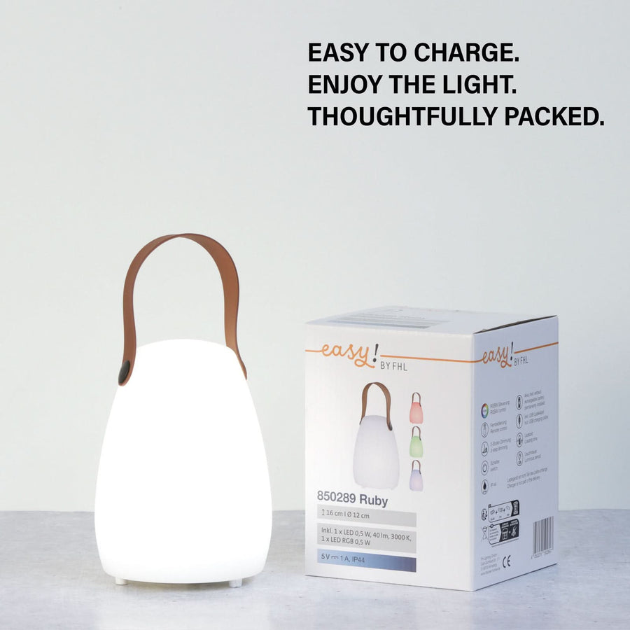 Lampe à poser d'extérieur LED rechargeable Ruby, blanc et marron, Ø 12 cm, IP44