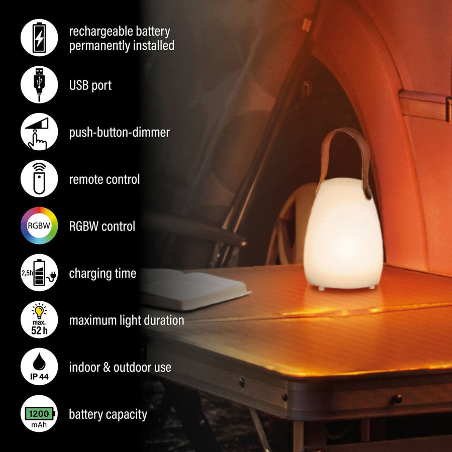 Lampe à poser d'extérieur LED rechargeable Ruby, blanc et marron, Ø 12 cm, IP44