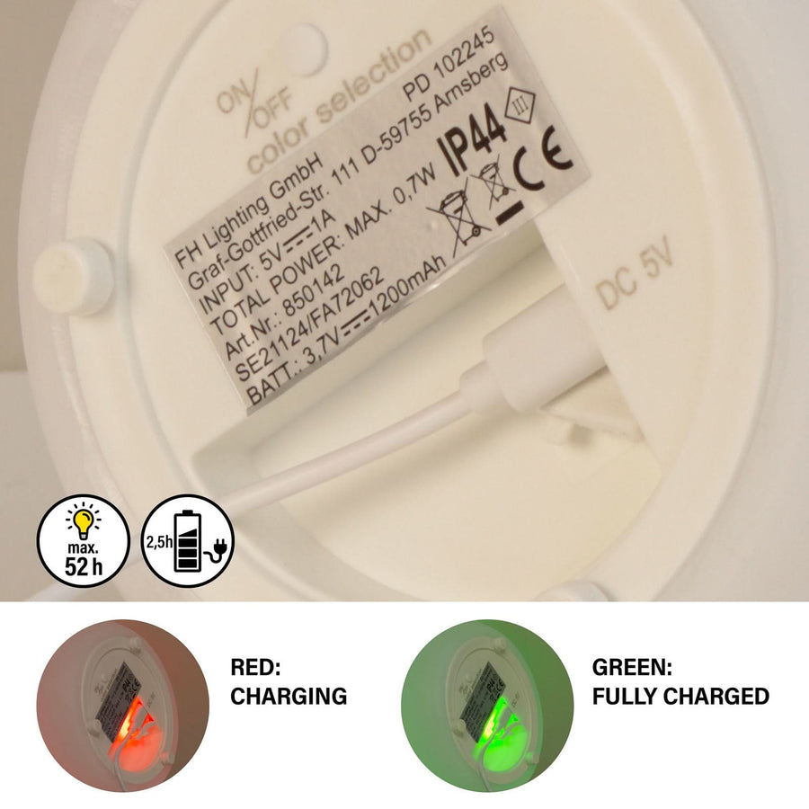 Lampe à poser d'extérieur LED rechargeable Ruby, blanc et marron, Ø 12 cm, IP44