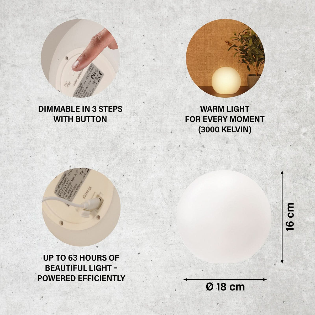 Lampe solaire d'extérieur LED Busso, blanc, Ø 18 cm, IP44