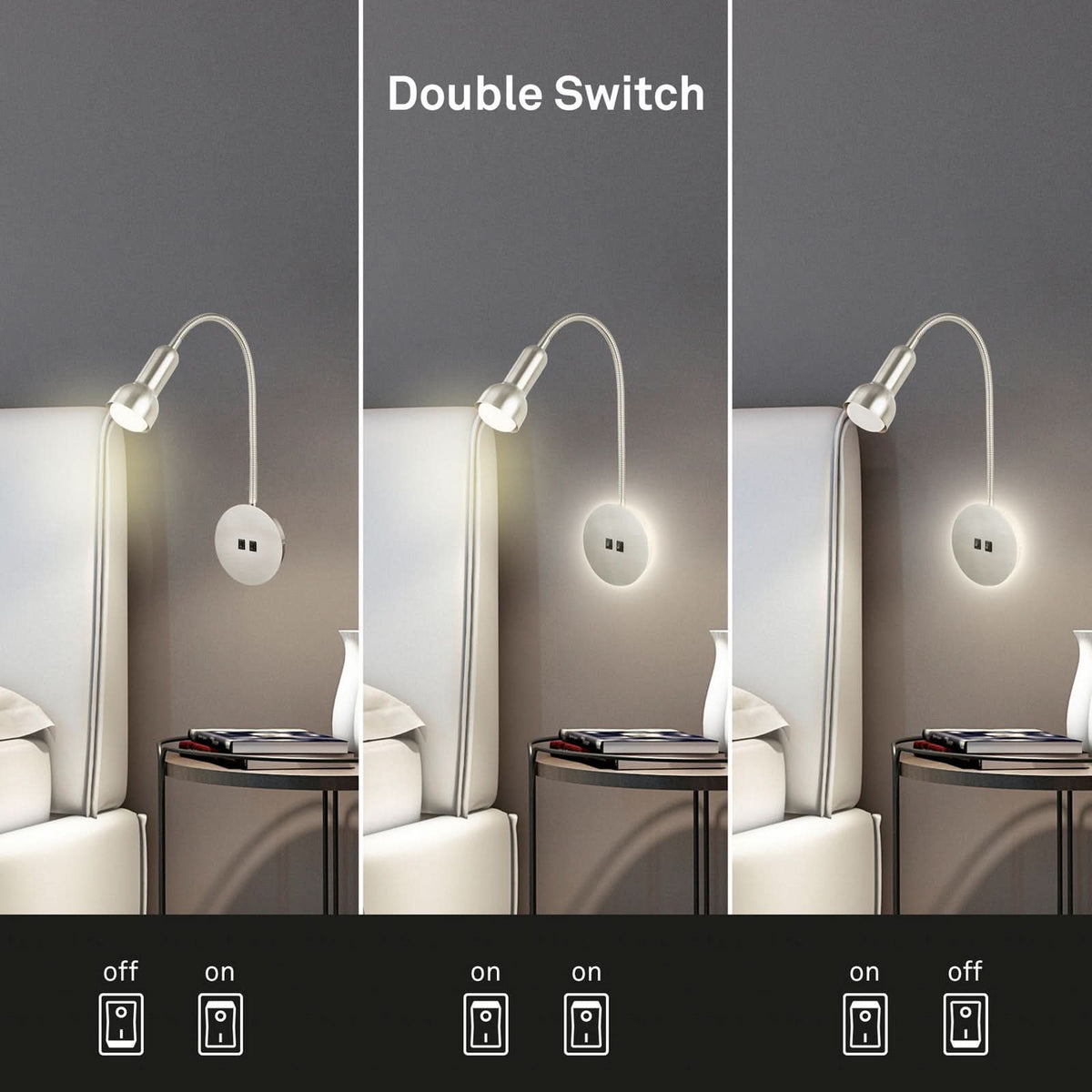 Applique murale 2178012 Double-Switch en métal, nickel mat, 2 lumières, hauteur 39 cm
