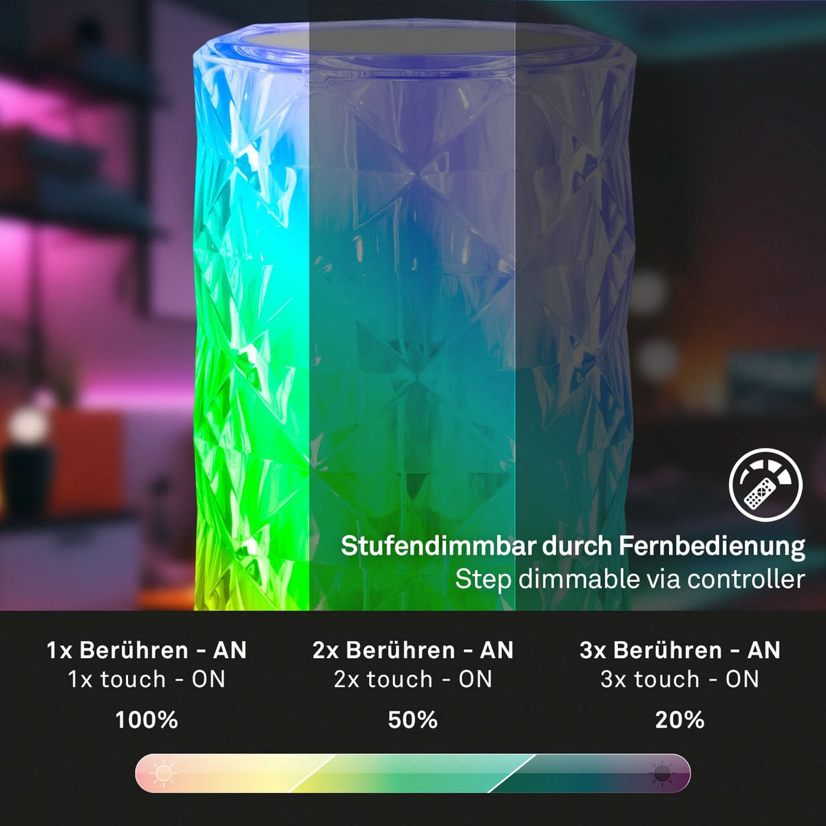 Lampe à poser d'extérieur LED rechargeable 7463010, transparent, Ø 9 cm, IP44