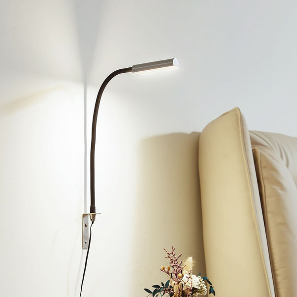 Applique murale LED Flexola en métal, nickel et noir, hauteur 58 cm, 3000 K, 4 W, largeur 3,5 cm