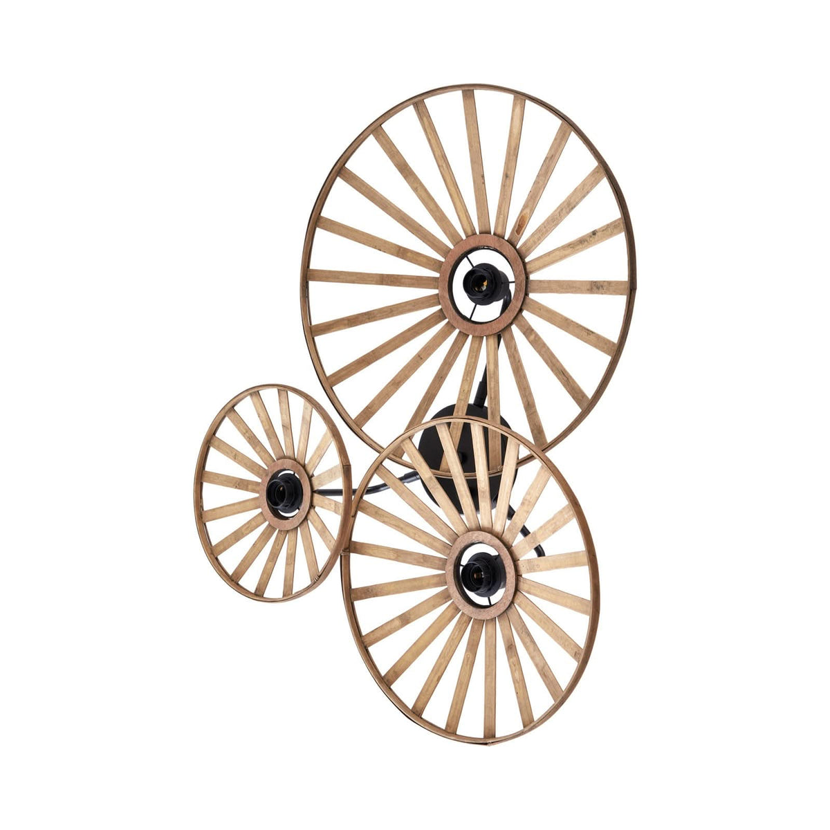 Applique murale Evandor en bambou, bois et noir, 3 lumières, hauteur 24,5 cm