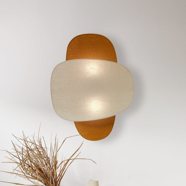 Applique murale Screen 70's en tissu, bouleau et jaune, 2 lumières, hauteur 76 cm