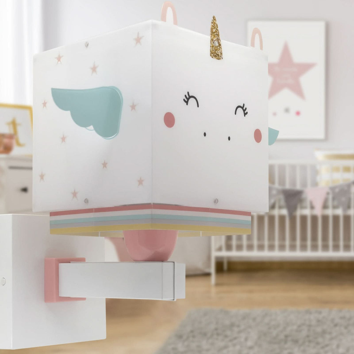 Applique murale Little Unicorn, blanc et bleu clair, hauteur 25,5 cm