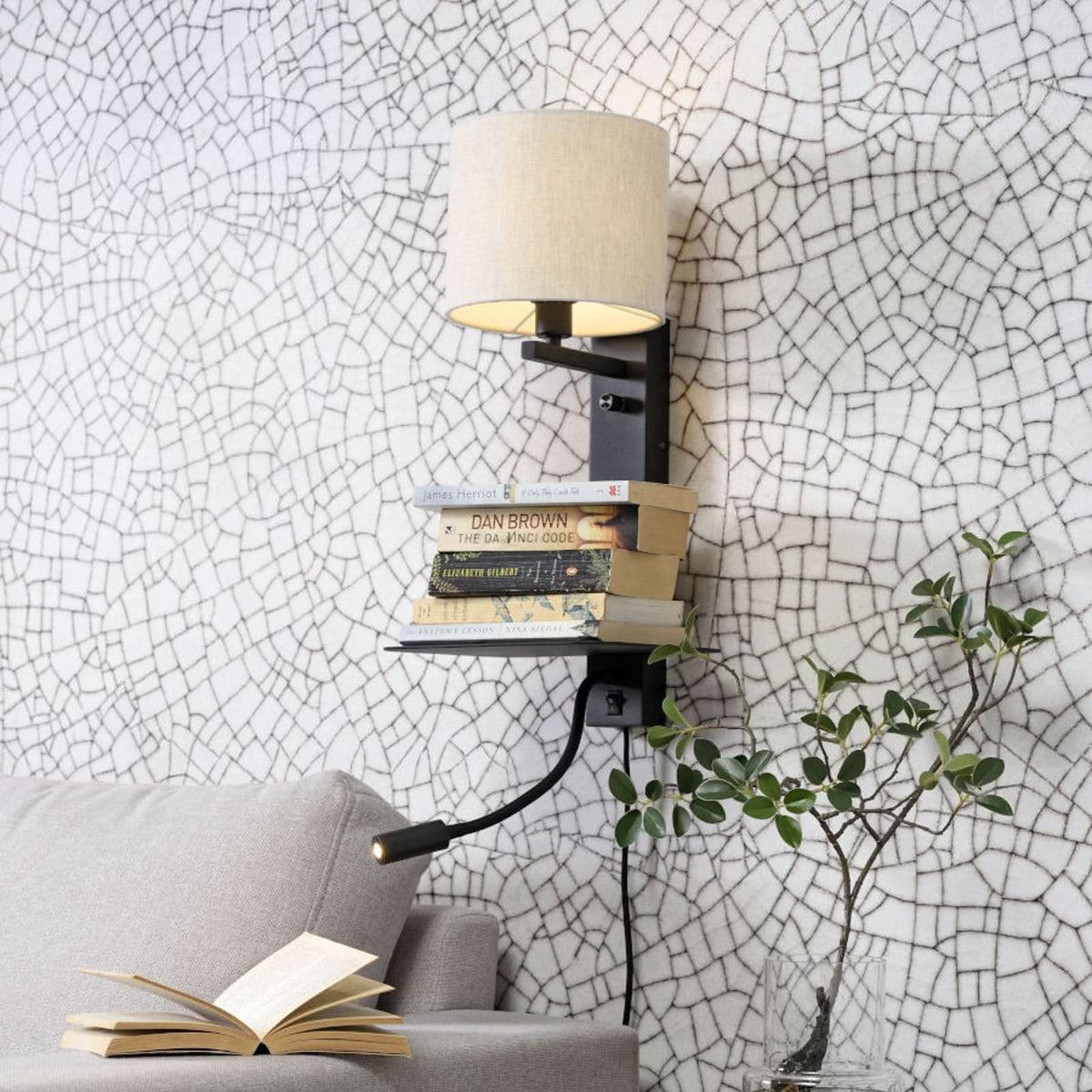 Applique murale Florence, noir et beige, 2 lumières, hauteur 52 cm