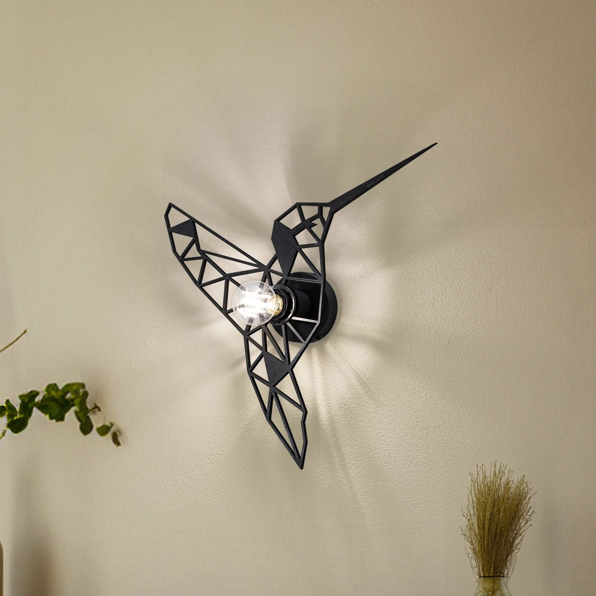 Applique murale W-053 Lasercut en bois, noir, hauteur 44 cm