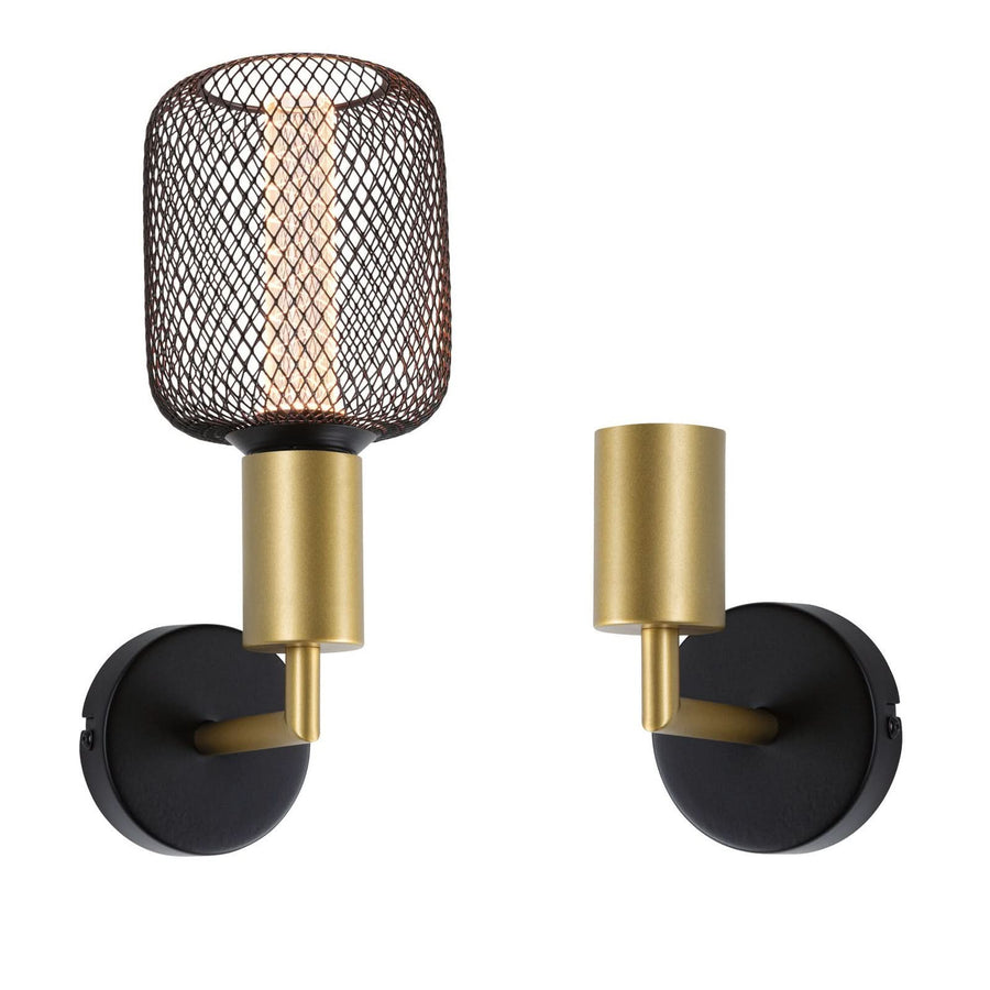Applique murale Ravi E27 en métal, noir et doré, Ø 8 cm, IP44
