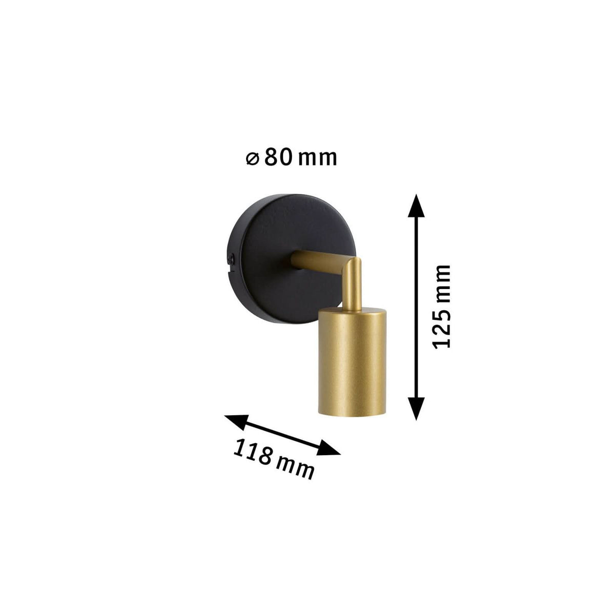 Applique murale Ravi E27 en métal, noir et doré, Ø 8 cm, IP44