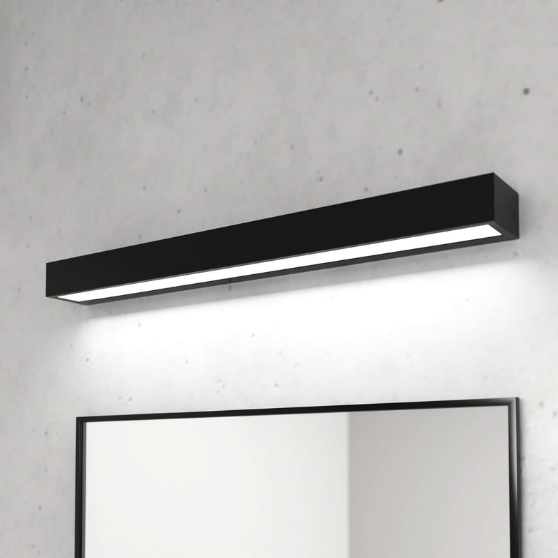 Applique murale LED Vola, noir, hauteur 4,5 cm, IP44, 4000 K, 15,5 W