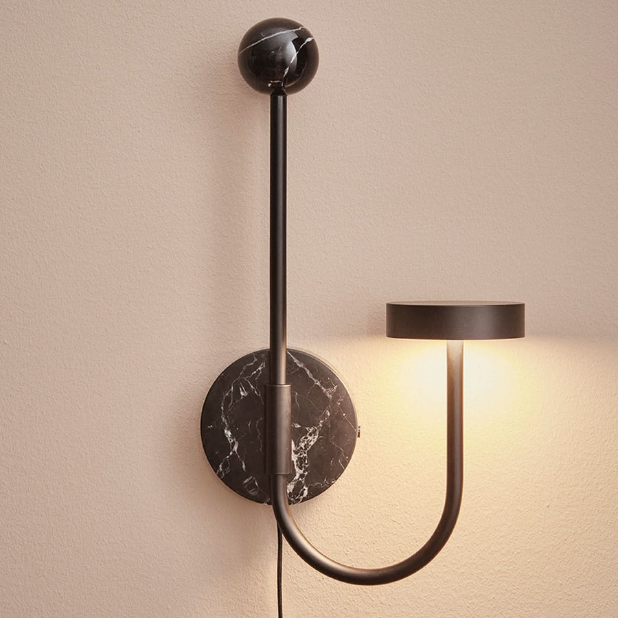 Applique murale LED Grasil en marbre, noir, hauteur 54 cm