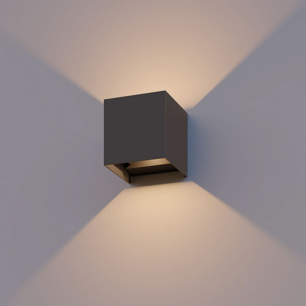 Applique d'extérieur LED Cube en aluminium, anthracite, hauteur 10 cm, IP54, 3000 K, 6 W