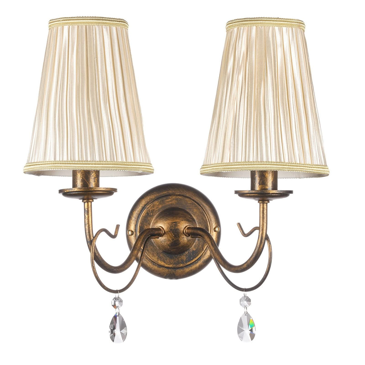 Applique murale Delia en tissu, bronze et beige, 2 lumières, hauteur 36 cm