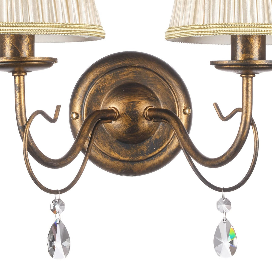 Applique murale Delia en tissu, bronze et beige, 2 lumières, hauteur 36 cm