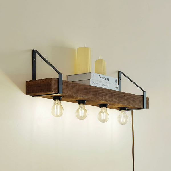 Applique murale Vatana en bois, 4 lumières, hauteur 23,5 cm