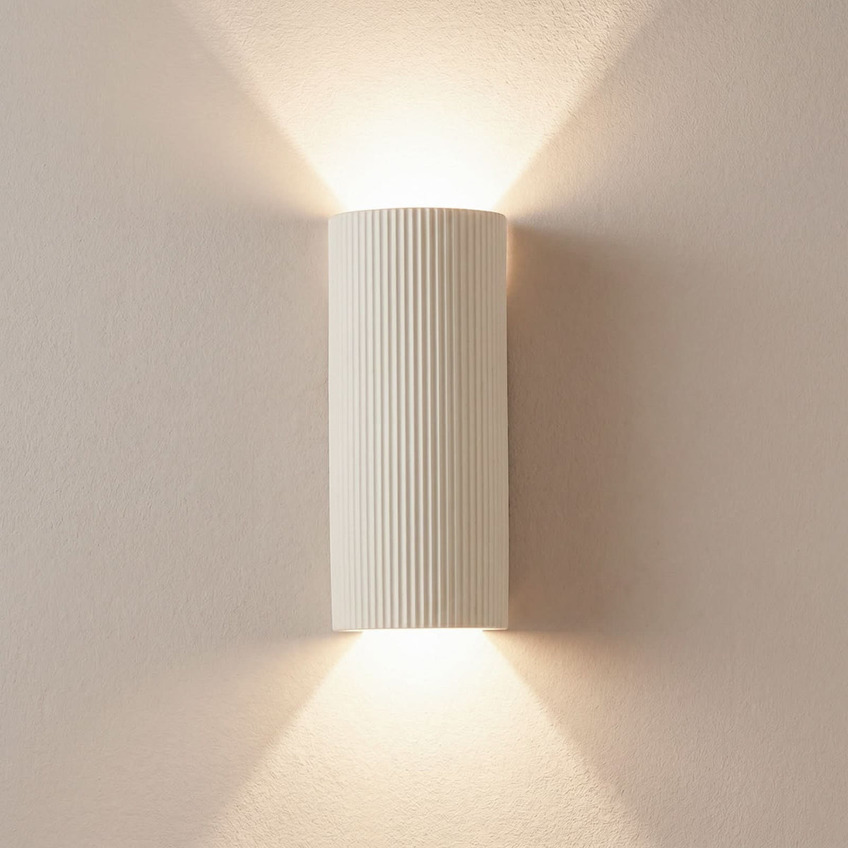 Applique murale Colja en plâtre, beige, 2 lumières, hauteur 30,5 cm