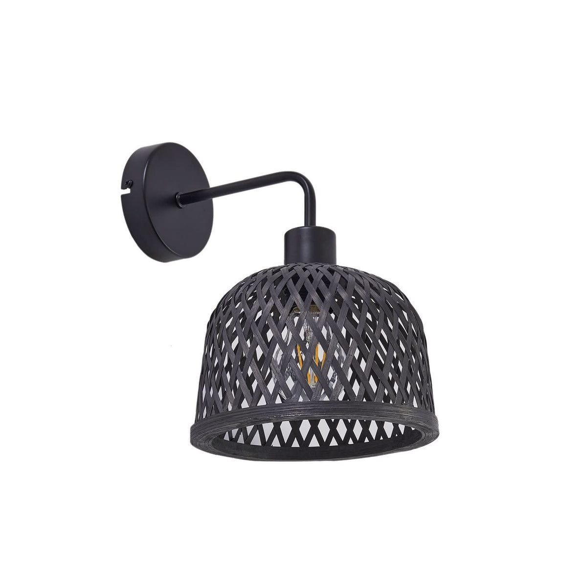 Applique murale Eskil en bambou, noir, Ø 18,5 cm