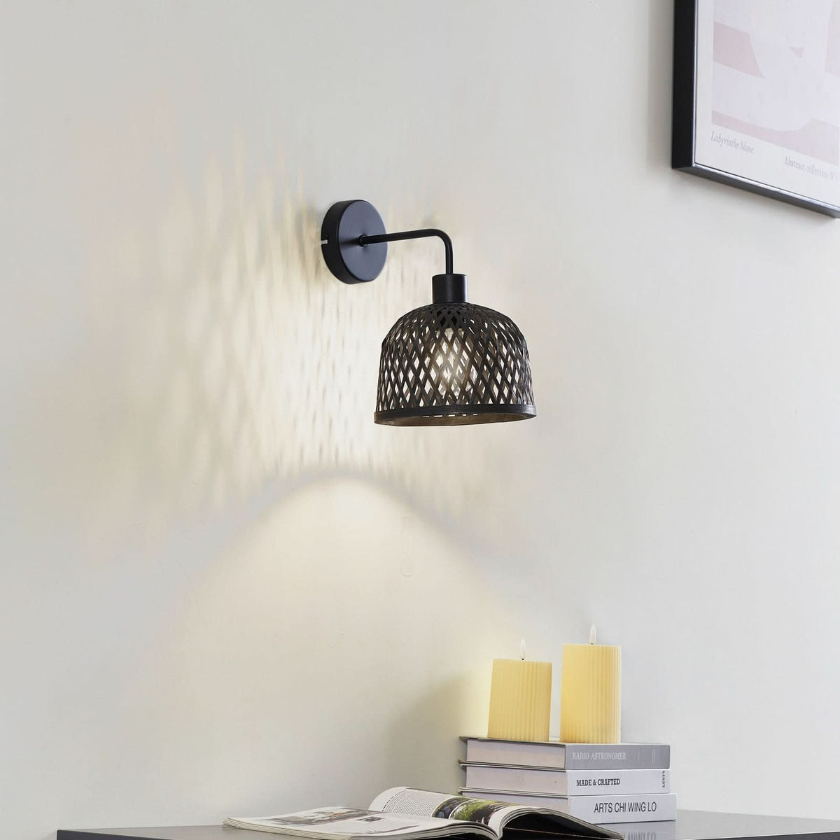Applique murale Eskil en bambou, noir, Ø 18,5 cm