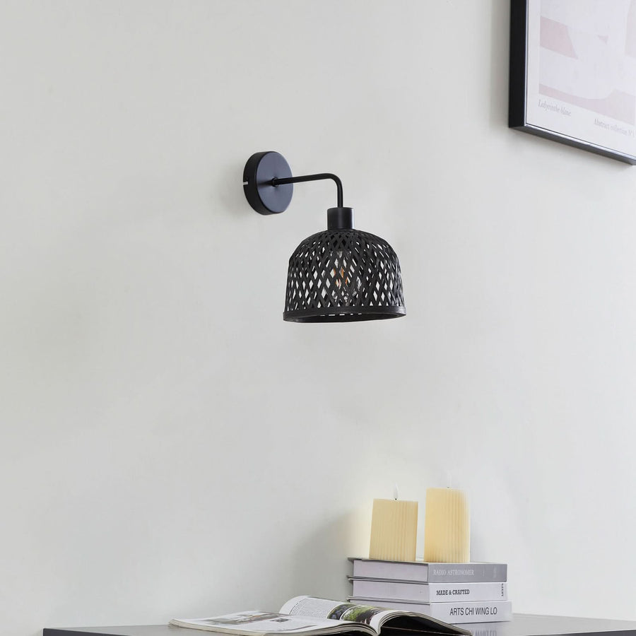 Applique murale Eskil en bambou, noir, Ø 18,5 cm