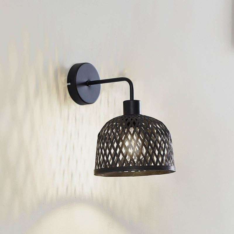 Applique murale Eskil en bambou, noir, Ø 18,5 cm