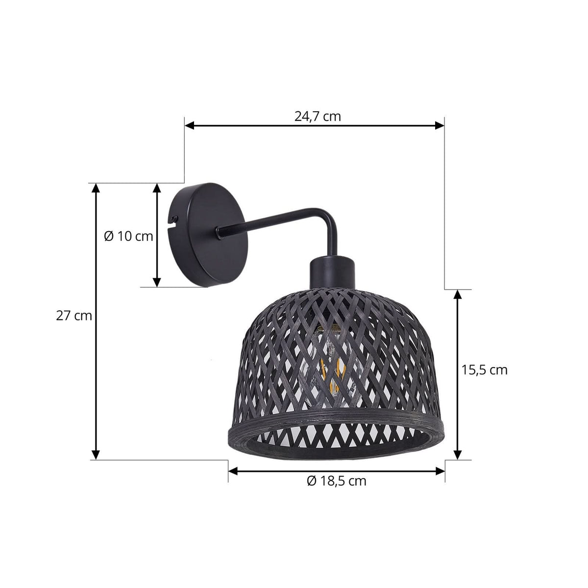 Applique murale Eskil en bambou, noir, Ø 18,5 cm