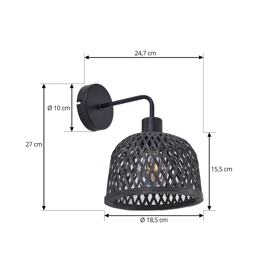 Applique murale Eskil en bambou, noir, Ø 18,5 cm