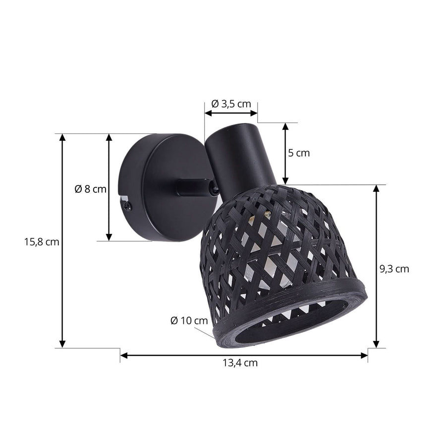 Applique murale Eskil en bambou, noir, Ø 10 cm
