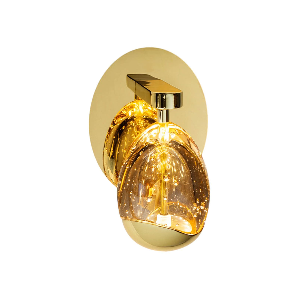 Applique murale LED Rocio en verre, doré et ambre teinté, hauteur 19 cm