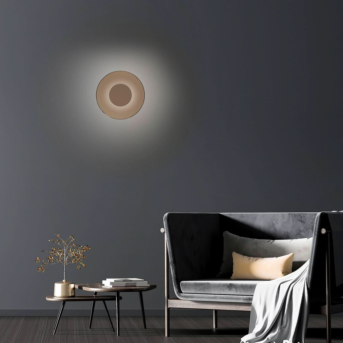 Applique murale LED Moon en verre, bronze et ambre transparent, Ø 32 cm