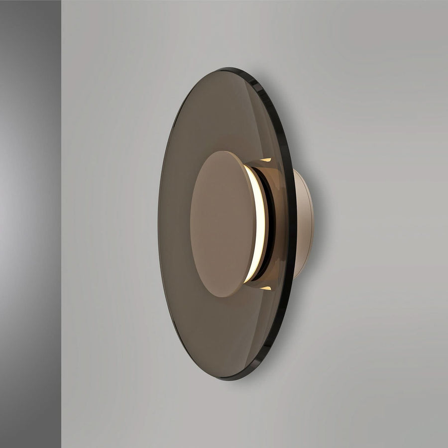 Applique murale LED Moon en verre, bronze et ambre transparent, Ø 32 cm