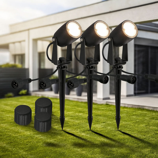 Spot à piquer d'extérieur LED 3928035 12 V, noir, 3 lumières, Ø 4 cm, IP65