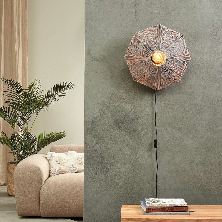 Applique murale Panama en bois, gris et noir, Ø 45 cm