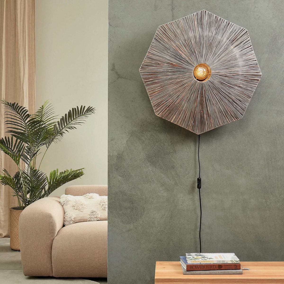Applique murale Panama en bois, gris et noir, Ø 65 cm